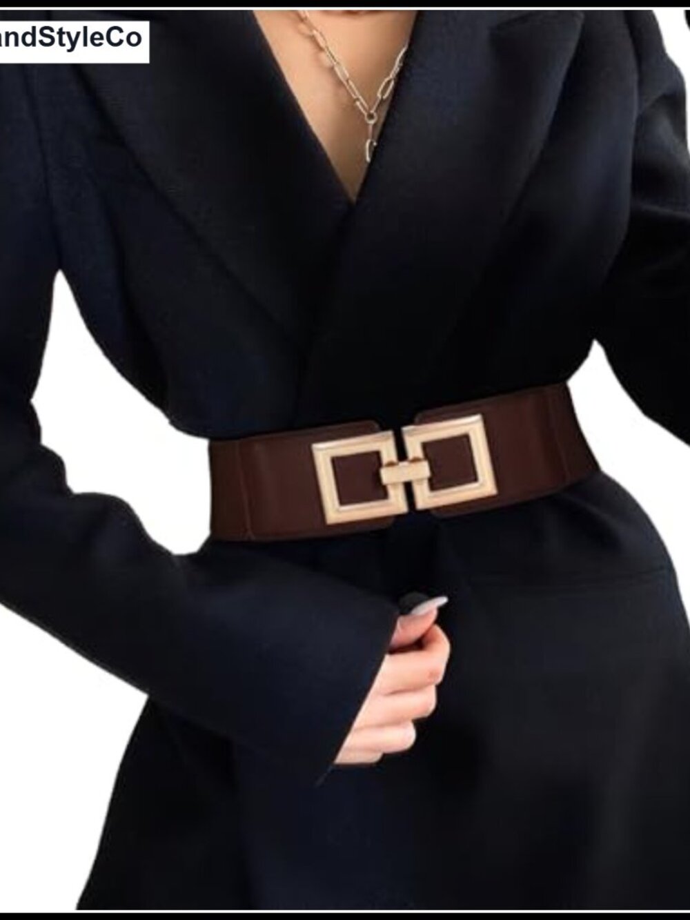 Wide Stretchy Waist Belt for Dresses - Faux Leather & Elastic Ladies Belt with